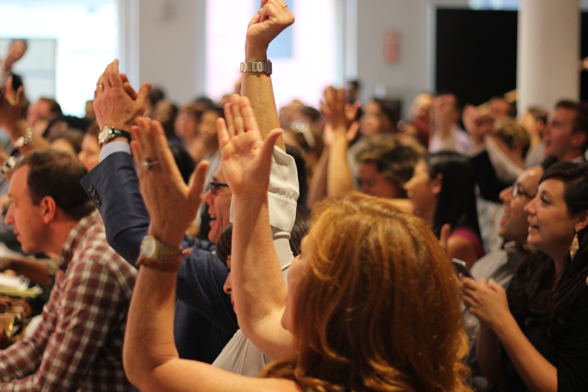 VLN gathering — hands raised